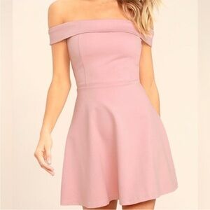 Lulus blush off the shoulder fit & flare dress